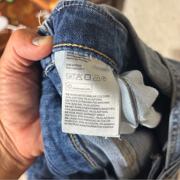 Divided distressed blue denim skinny straight leg overalls medium 10 - Picture 6 of 7